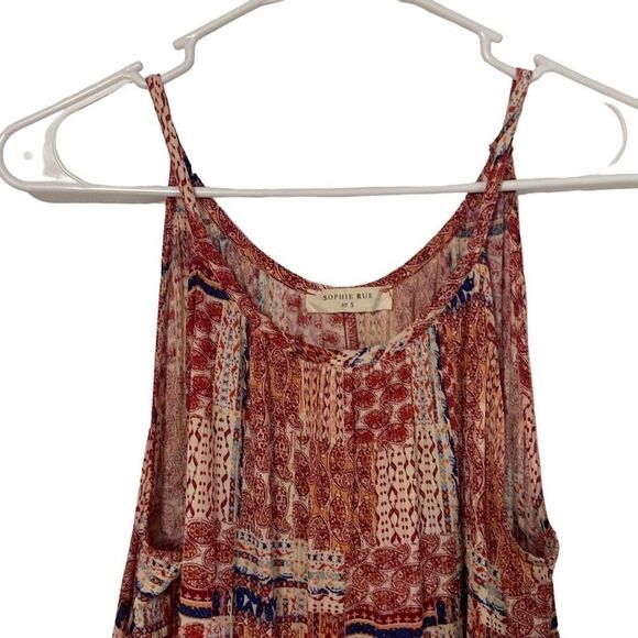 Sophie Rue Red Orange Blue Boho Paisley Patterned Flowy Tank Top Size Small - Picture 3 of 5